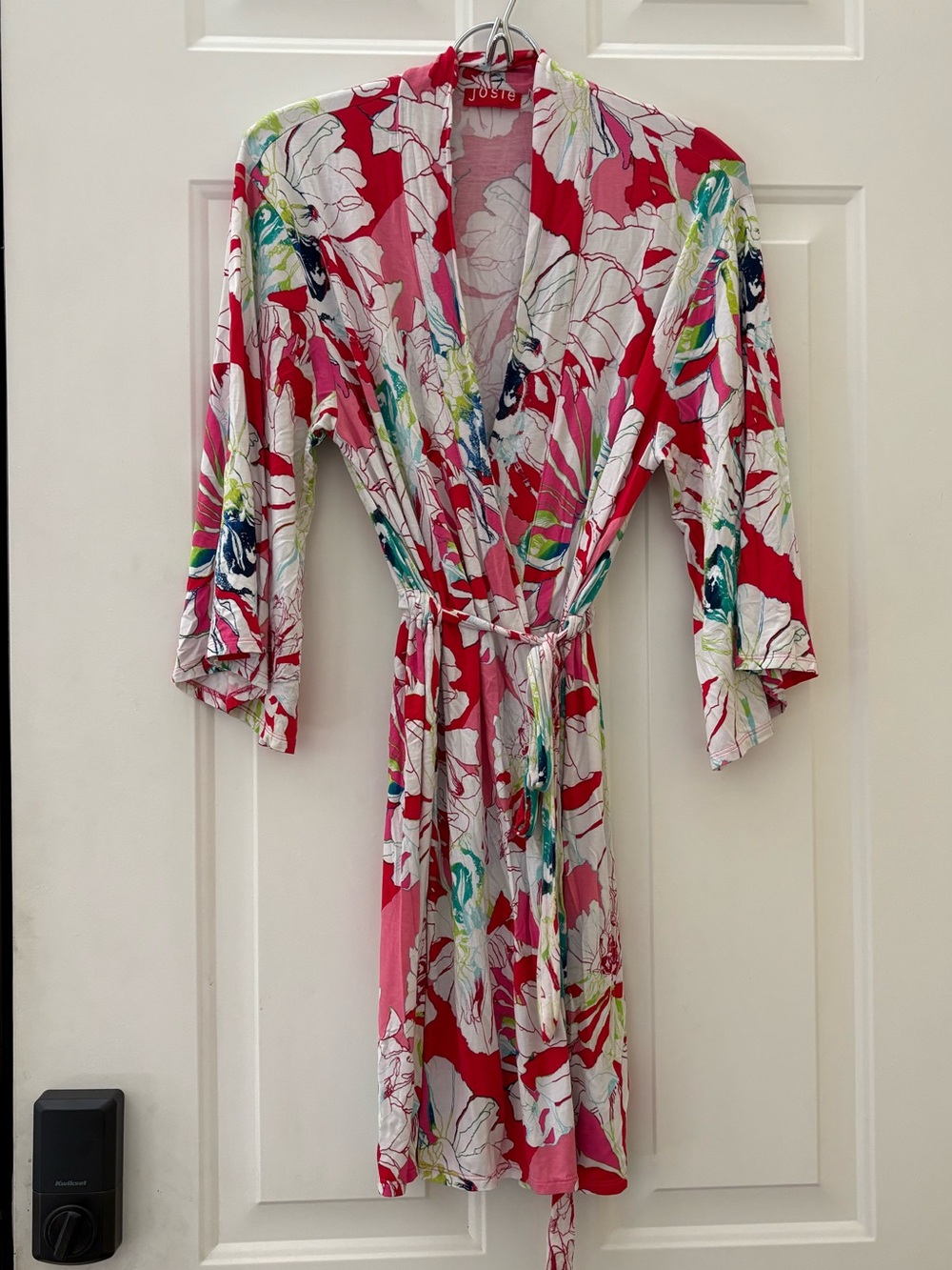 Josie by Natori Short Wrap Robe Kimono Size S Multicolor Stretchy Lightweight